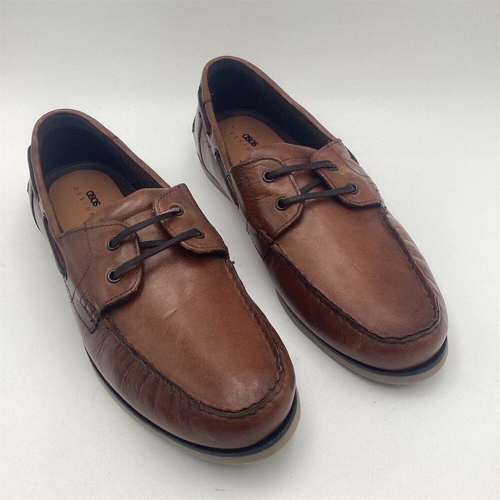 Asos Design Men's Brown Leather Boat Shoes Size 11.5‎ Slip On Casual